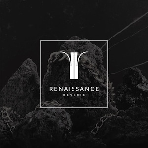 May include: A black and white logo design featuring the text "RENAISSANCE REVERIE" in a square frame. The logo includes a stylized white graphic and a chain draped over a dark, textured rock formation.