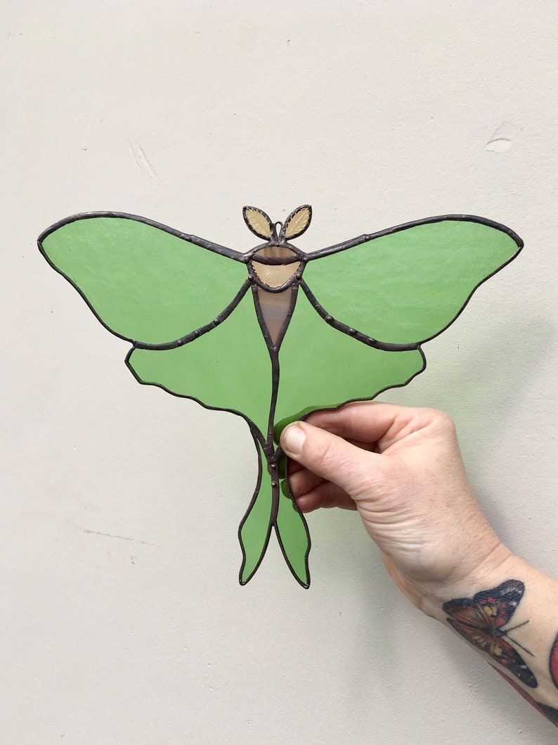 Stained Glass LUNA MOTH Vintage Green Glass Suncatcher Etsy