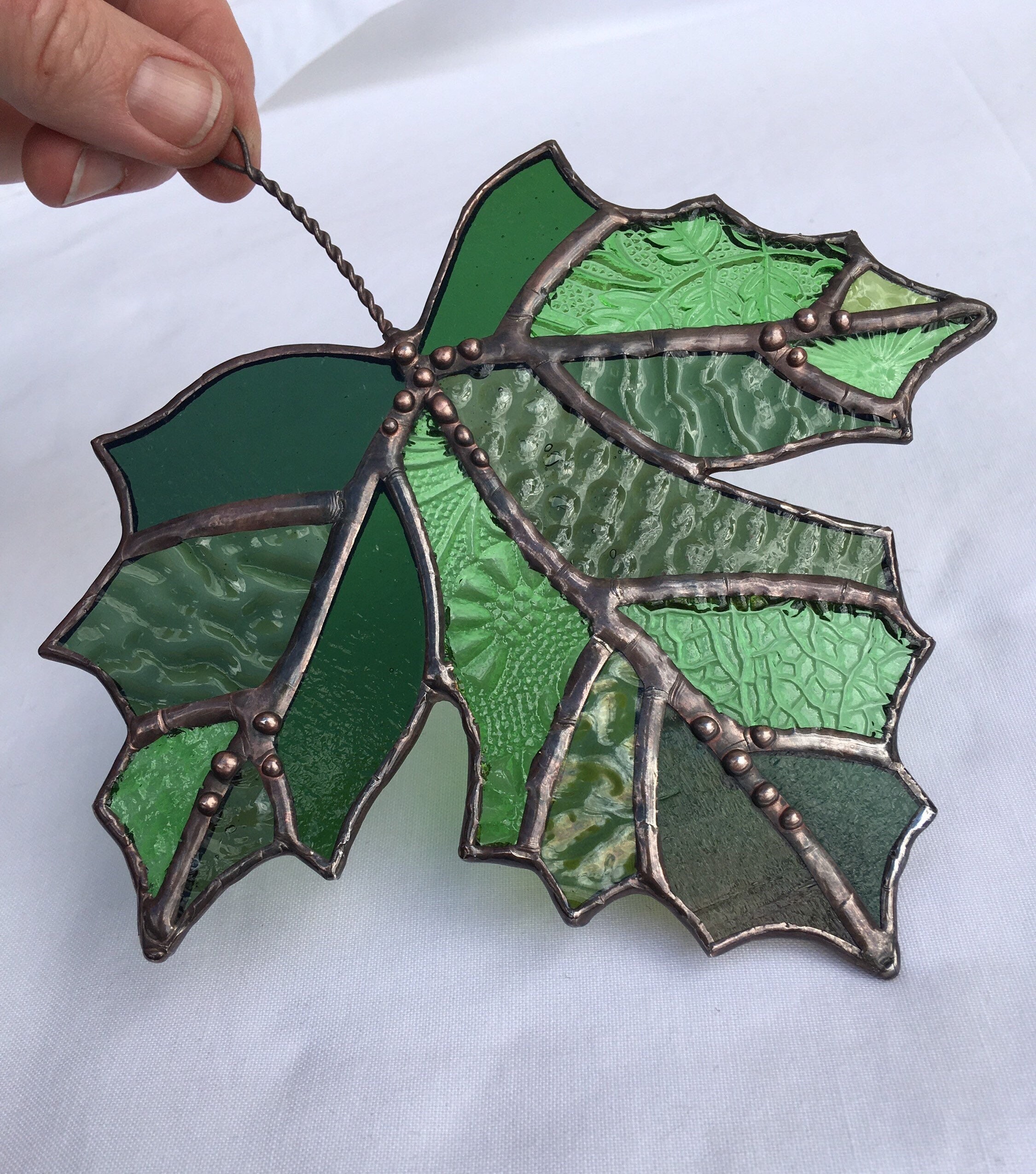 Leaf stained glass suncatcher
