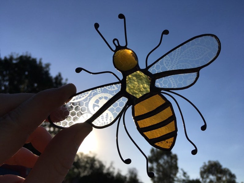 Stained Glass BEE Suncatcher Honey Bee | Etsy