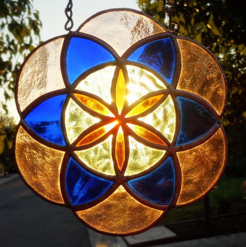 SEED OF LIFE stained glass suncatcher Sacred geometry Mandala Etsy