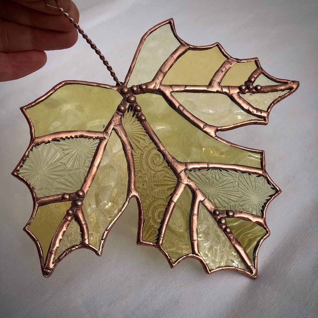 Stained Glass MAPLE LEAF Suncatcher Vintage Amber Glass Autumn Fall Leaves Etsy