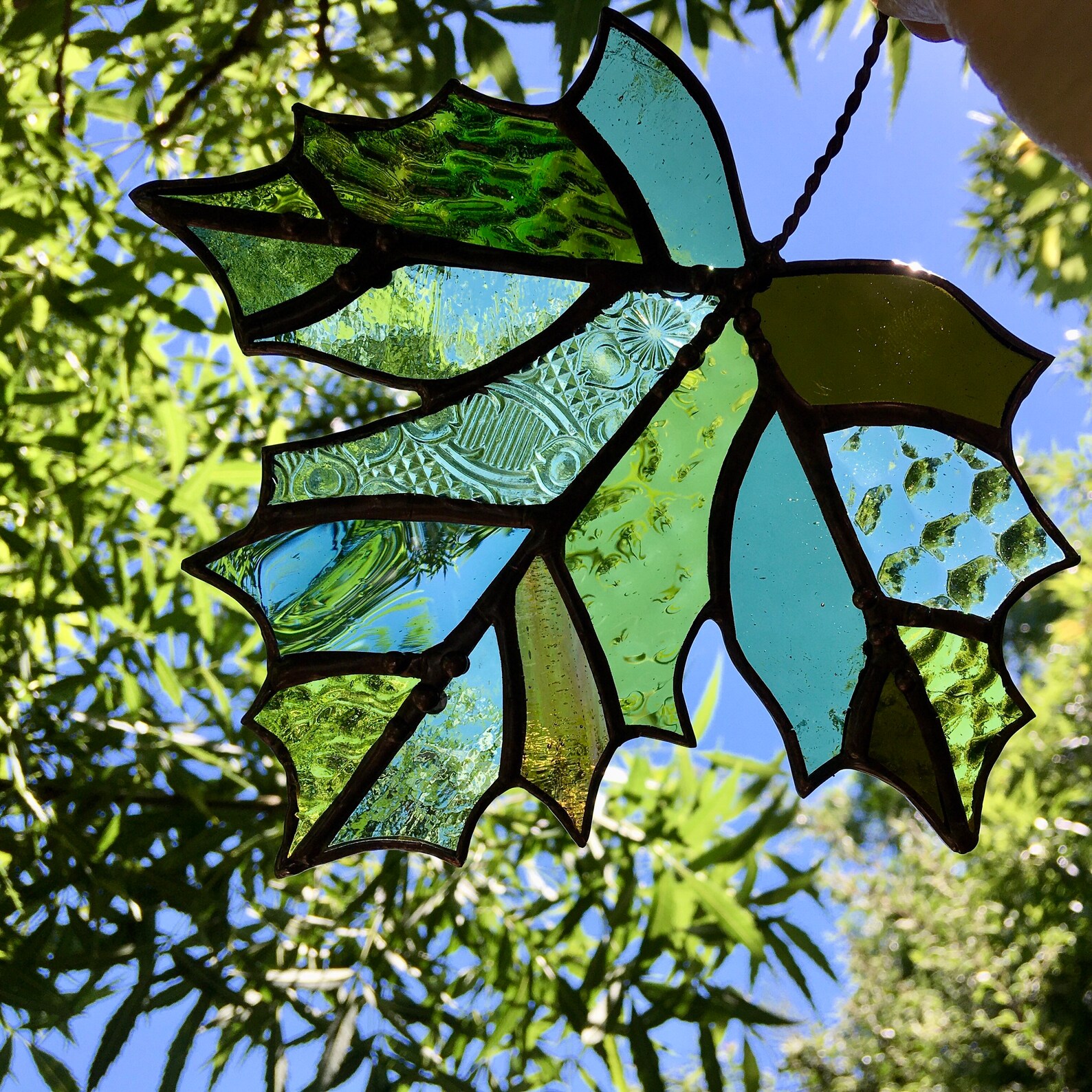 MAPLE LEAF Stained Glass Suncatcher Autumn Fall Leaf Green Etsy