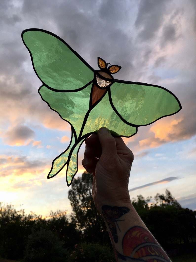 Stained Glass LUNA MOTH Vintage Green Glass Suncatcher Etsy