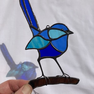 Stained glass Splendid FAIRY WREN, blue bird, suncatcher