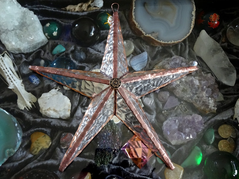 BARN STAR stained glass 3D pentagram
