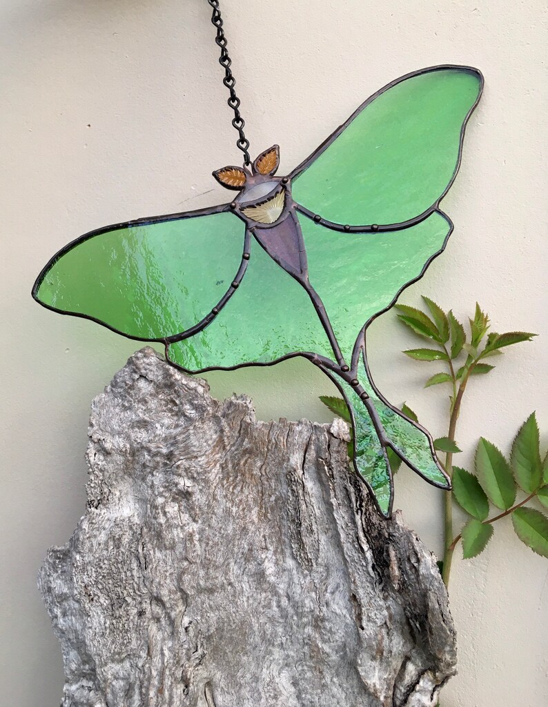 Stained Glass LUNA MOTH Vintage Green Glass Suncatcher Etsy