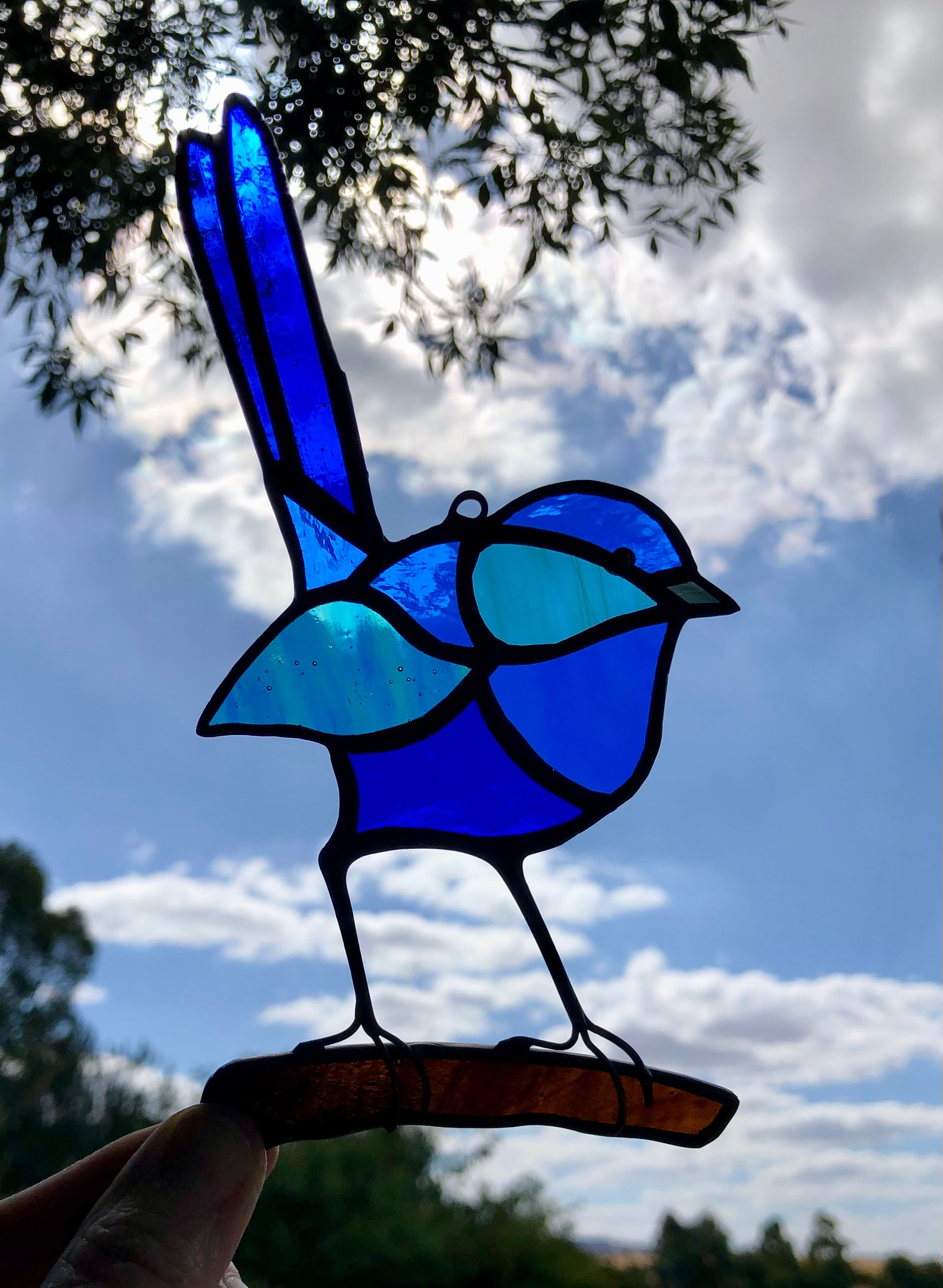 Stained glass Splendid FAIRY WREN, blue bird, suncatcher