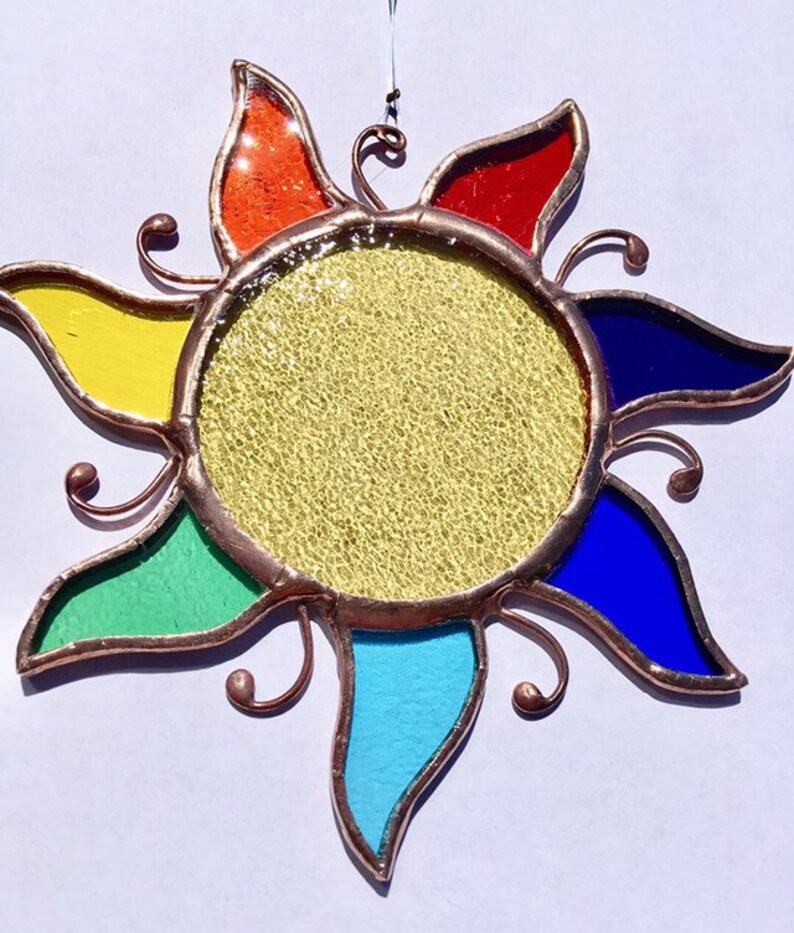 Sun Rainbow Suncatcher Stained Glass Antique Glass Leadlight Etsy