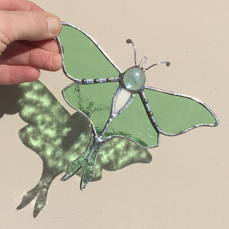 Stained Glass LUNA MOTH Vintage Green Glass Suncatcher Etsy UK