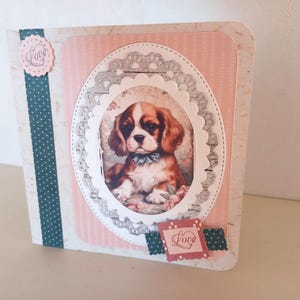 Carte double fantaisie, Chien Cavalier King Charles - 13 x 13 cm