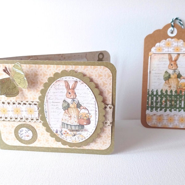 Carte double 10 x 10 - Pâques lapin vert