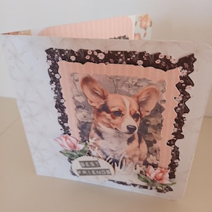 Carte double fantaisie, Chien Welsh corgi - 13 x 13 cm