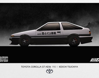 Toyota-Corolla-GT-AE86-Keiichi Tsuchiya-Initial D -Wall Art  Movie Cars Poster Iconic  Digital Printable Wall Art Unframed Poster