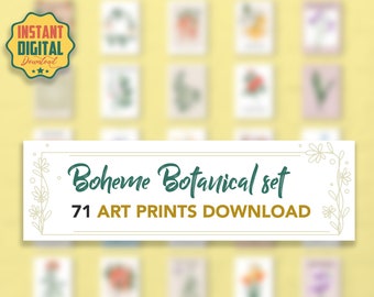 Boheme Abstract Wall Art Prints, Botanical Set of 71 Prints, Beige, Green, minimalistic, Boheme Wall Art, Digital Download
