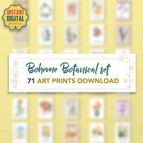 Boheme Abstract Wall Art Prints, Botanical Set of 71 Prints, Beige, Green, minimalistic, Boheme Wall Art, Digital Download