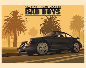 Bad Boys, Will Smith, Porsche 964, Action, classic, Sports car, Poster, Movie, Film, Miami