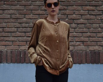 Crushed Velour Ruffled Button Up Shirt