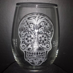Dia De Los Muertos Inciso Vetro di Vino Senza Stelo
