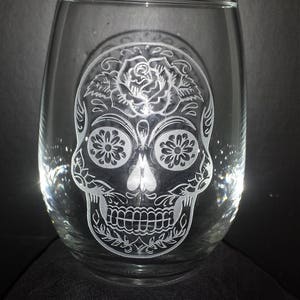 Bicchiere da vino senza stelo inciso Dia De Los Muertos