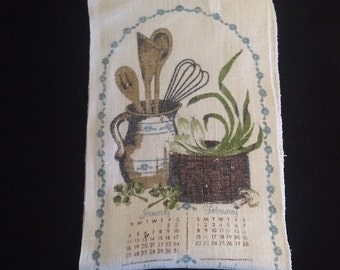 Vintage 1981 linnen kalender handdoek, theedoek