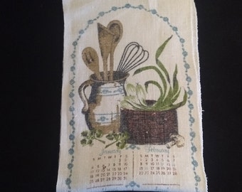 Vintage 1981 Linen Calendar Towel, Tea Towel