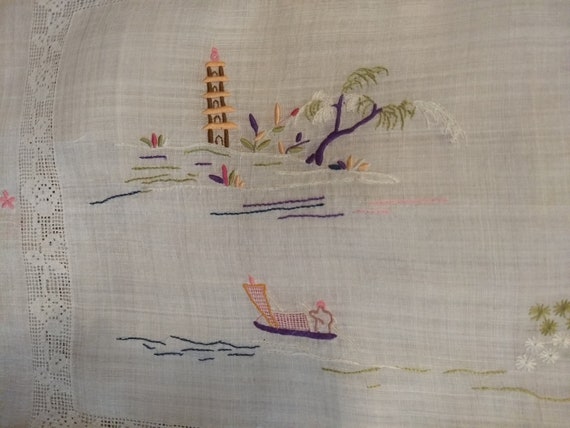 Vintage Hand Embroidered Japanese Scene Dresser Scarves. - Etsy