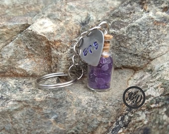 BTS ARMY Key Chain, Amethyst Crystal Glass Bottle (RM, Jin, Suga, V, Jimin, Jungkook, J-Hope)