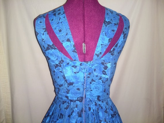 Vintage 1950s Gay Gibson Blue Floral Dress - image 4