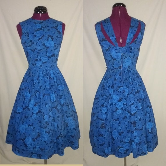 Vintage 1950s Gay Gibson Blue Floral Dress - Gem