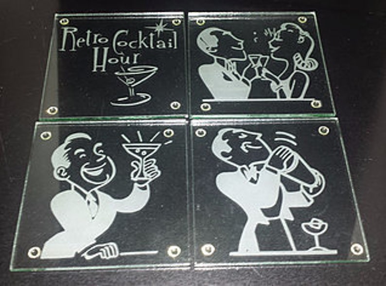 Etched Retro Glass Coasters image 1