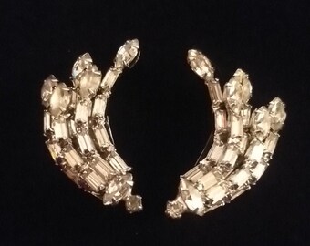 Vintage 1950s Kramer Signed Clear Rhinestone Earrings