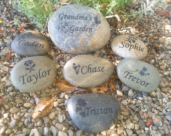 Etched Garden River Rock, Grandma, Grandpa, Dad, Mom, Family