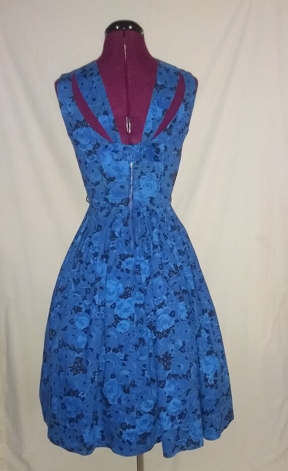 Vintage 1950s Gay Gibson Blue Floral Dress - image 3