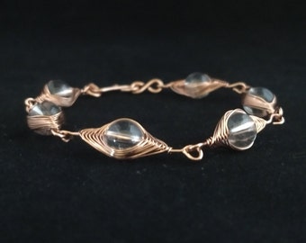 Herringbone Copper Wire Wrapped Quartz Bracelet, Jewelry, Mom, Sister, Gift