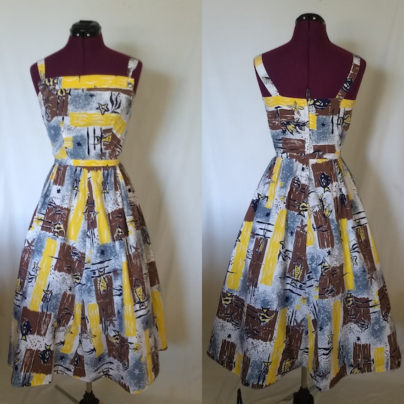 Vintage 1950s Shaheen Hawaiian Print Dress