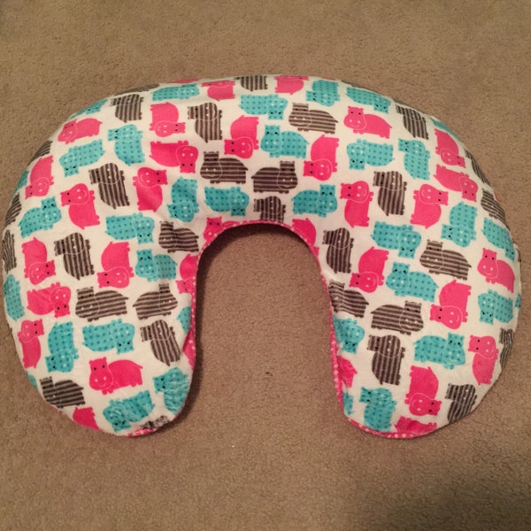 All Minky Boppy Pillow Cover - Hippo and Hot Pink Swiss Dot Boppy Pillowcase Cover - Ready to Ship - Super Soft - Perfect Gift - Baby Girl