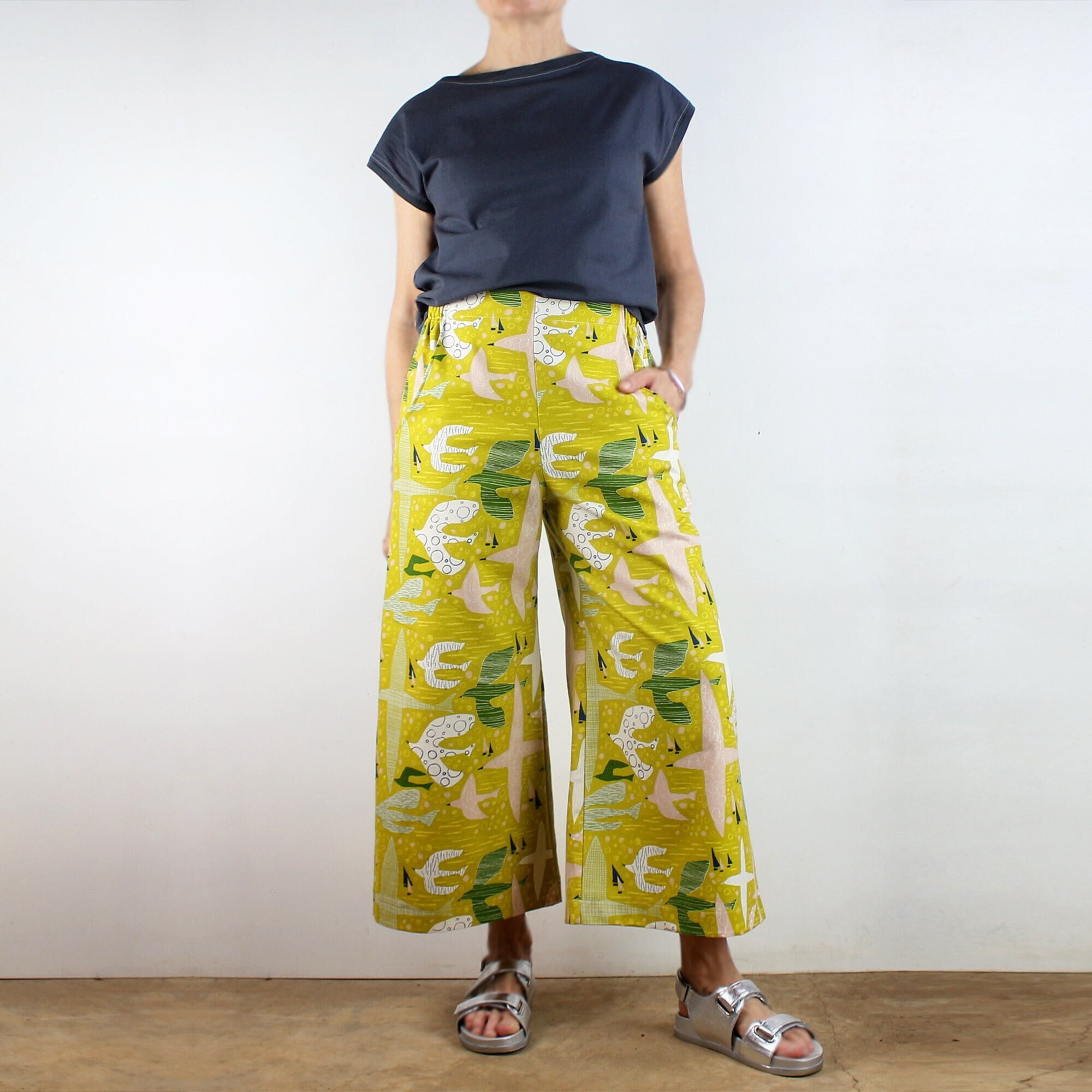 Birds in Flight Cotton Canvas Wide Leg 