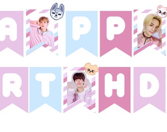 ARCHIVO DIGITAL / SKZ Stray Kids Chocolate Factory Cumpleaños Inspirado Bunting Banner Imprimible - Inglés