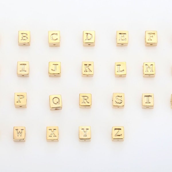 1PC -  A to Z Alphabet Cube,Cubic Initial, Letter, Brass beads, initial jewelry 14K Polished Gold -Plated [B0062-PG]