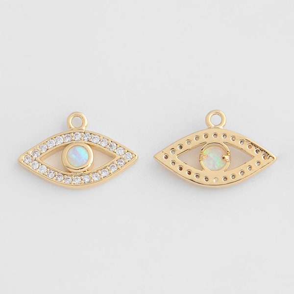 2PCS - Evil Eye Opal Cubic Pendant, evil eye necklace, Making jewelry, Evil Eyes Charm Polished Real 14K Gold Plated [P0791-PGWH]