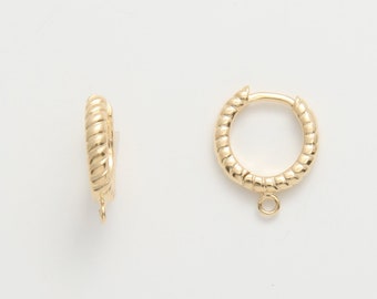 4PCS - Twisted Huggie Earring, One touch Hoop Oorbellen, Post oorbellen, Echt 14K Verguld [E0582-PGJR]