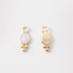 1PC - Ice Cream Opal Charm, Tiny Round White Opal Charm, Opal pendant, Candy Charm, Real 14K Gold Plated  [G0317-PG]