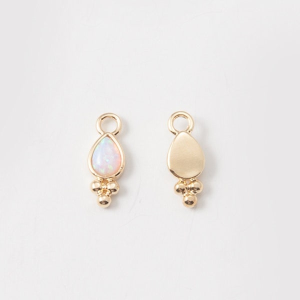 2PCS - Charme d’opale de crème glacée, charme d’opale blanche ronde minuscule, pendentif d’opale, charme de bonbons, véritable plaqué or 14 carats [G0317-PG]