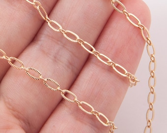 1 Meter - Texture Link Chain _ Jewelry Supplies, Craft Supplies, Link Chain, 14K Polished Gold Plated over Brass  [CH0143-PG]