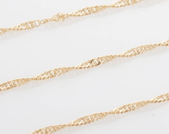 1 Meter - Singapur Kette, Einzigartige Kette handgemachte Halskette Schmuckzubehör, Bastelzubehör, 2mm, 14K vergoldet [CH0025-PG]