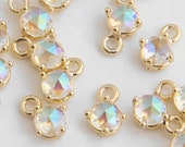 1PC - Rainbow Tiny Round Glass Pendant, Opalescent, Aurore Boreale charm, 14K Polished Gold-Plated G0184-PGAB