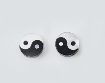 1 PC - 8mm 11mm 13mm Yin Yang Beads, Double Sided Charms, Yoga Charms, other Of Pearl Yin Yang Beads, Flat Round Bead [CB0106]