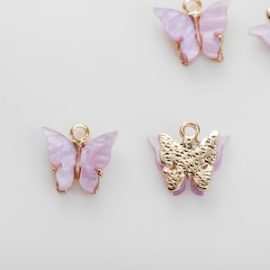 2 PCS - Violet Butterfly Pewter Pendants Gold-Plated [GS0003-PGVO]