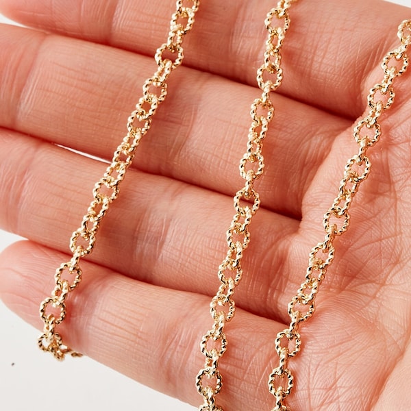 50 cm - Gold texture link chain, gold link chain, making necklace, Jewelry Supplies, 14K gold Plated [CH0334-PG]